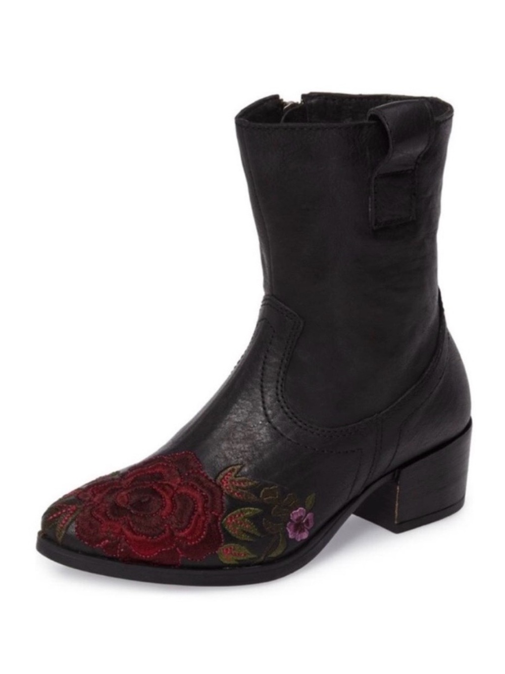 NWT Sheridan Mia SHALLOT Black Leather Embroidered Boot - Picture 1 of 15